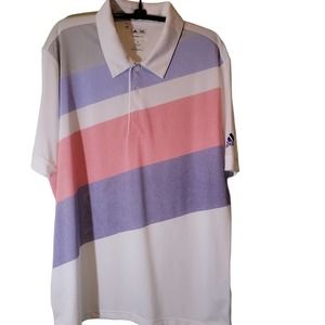 Adidas Climalite Golf Top Pullover Polo Shirt White Red Blue Mens Sz Medium